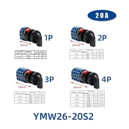 LW26-20S Series 22mm Single Hole Installation Rotary Cam Switch 20A Changeover Selector YMW26(Plate S1,3P)