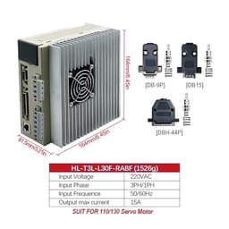 1pcs T3L-L20F-RABN / T3L-L30F-RABF AC Servo Motor Driver 220V 10A 15A with RS485 for 400W 600W 750W 1KW 1.5KW 2KW 3.8KW Motor(T3L-L20F-RABN 10A)