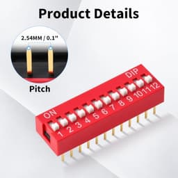10 PCS 4 Pin 2 Positions DIP Switch, 2.54mm Pitch, Red