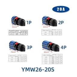 LW26-20S Series 22mm Single Hole Installation Rotary Cam Switch 20A Changeover Selector YMW26(Plate S1,3P)
