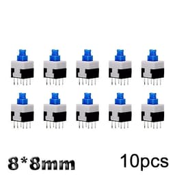 10Pcs Tact Tactile Mini On Off Self-Locking Switch Push Button Momentary Latching DIP 6 Pin with Cap(8.0x8.0mm,Black Cap,Unlock)