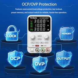 Variable DC Power Supply 0-30V 0-10A, Adjustable Regulated Bench Power Supply with Encoder Control, Output ON/Off Button, 4-Digit LED Display, 4