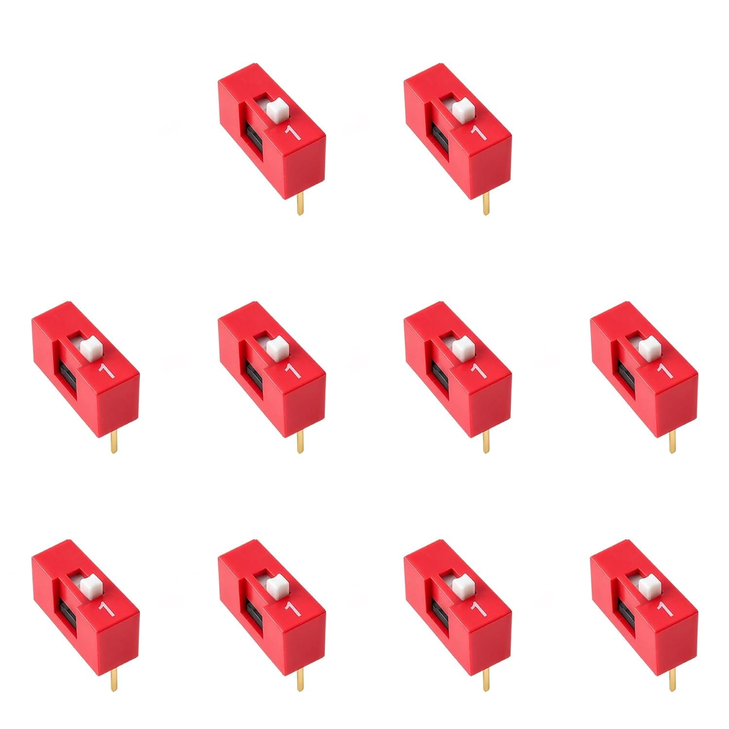 10 PCS 4 Pin 2 Positions DIP Switch, 2.54mm Pitch, Red