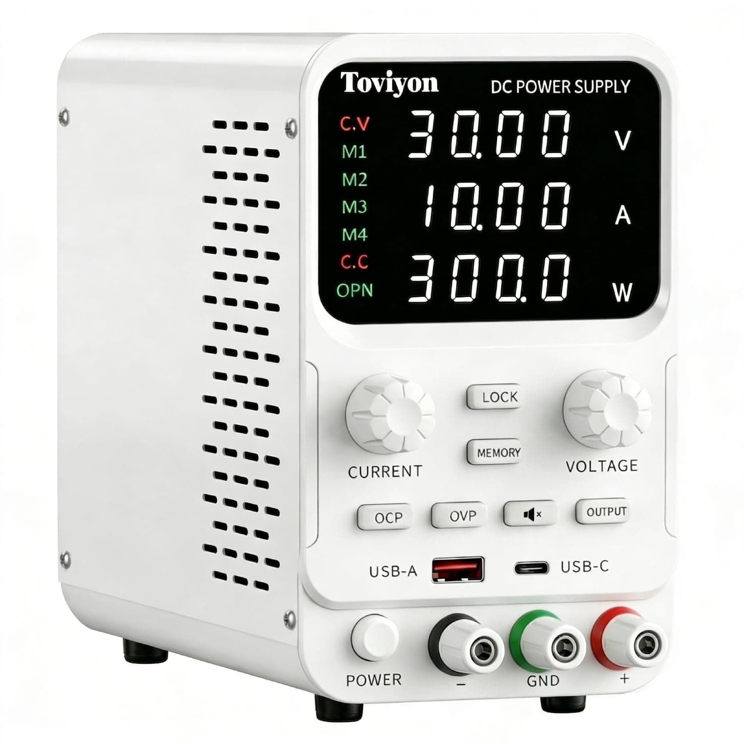 Variable DC Power Supply 0-30V 0-10A, Adjustable Regulated Bench Power Supply with Encoder Control, Output ON/Off Button, 4-Digit LED Display, 4