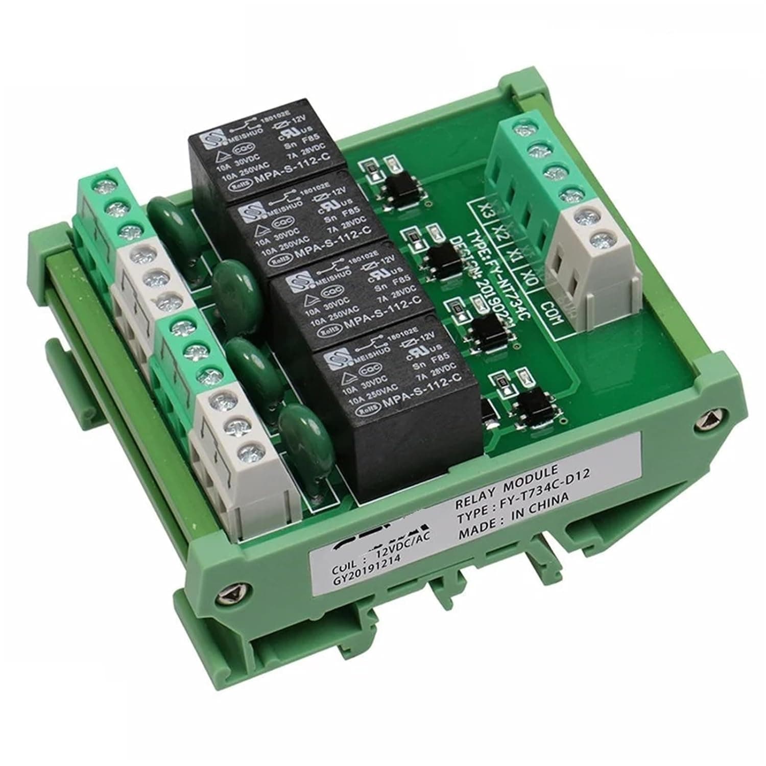 4 Channel Relay Module 1 SPDT DIN Rail Mount 12V 24V DC/AC Interface Relay Module 220V 230V 5VDC 1Pcs (Size : FY-T734-24VACDC)