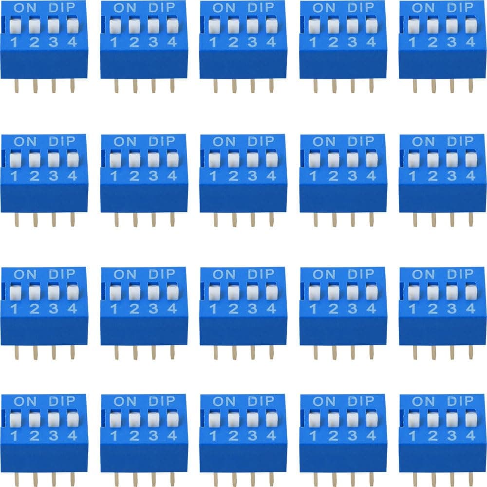 20PCS Slide Toggle Switch Dual Row 8 Pin 4 Position Pitch 2.54mm Blue Toggle Switch Straight Plug Flat Toggle Switch for Circuit Board Breadboard PCB