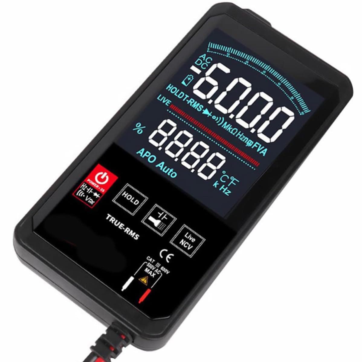 Digital Multimeter Touch Screen Voltmeter Ammeter Frequency Tester Black