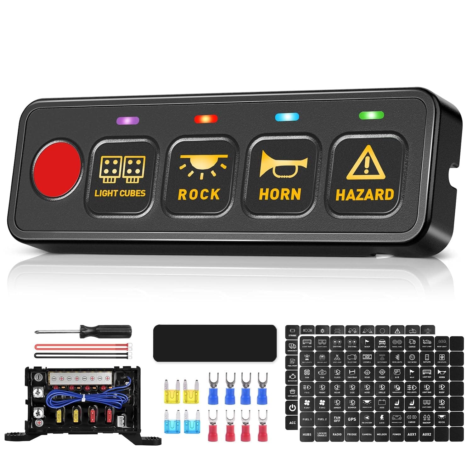 SnowyFox 4 Gang Switch Panel Circuit Control Power Relay Box 4 Modes